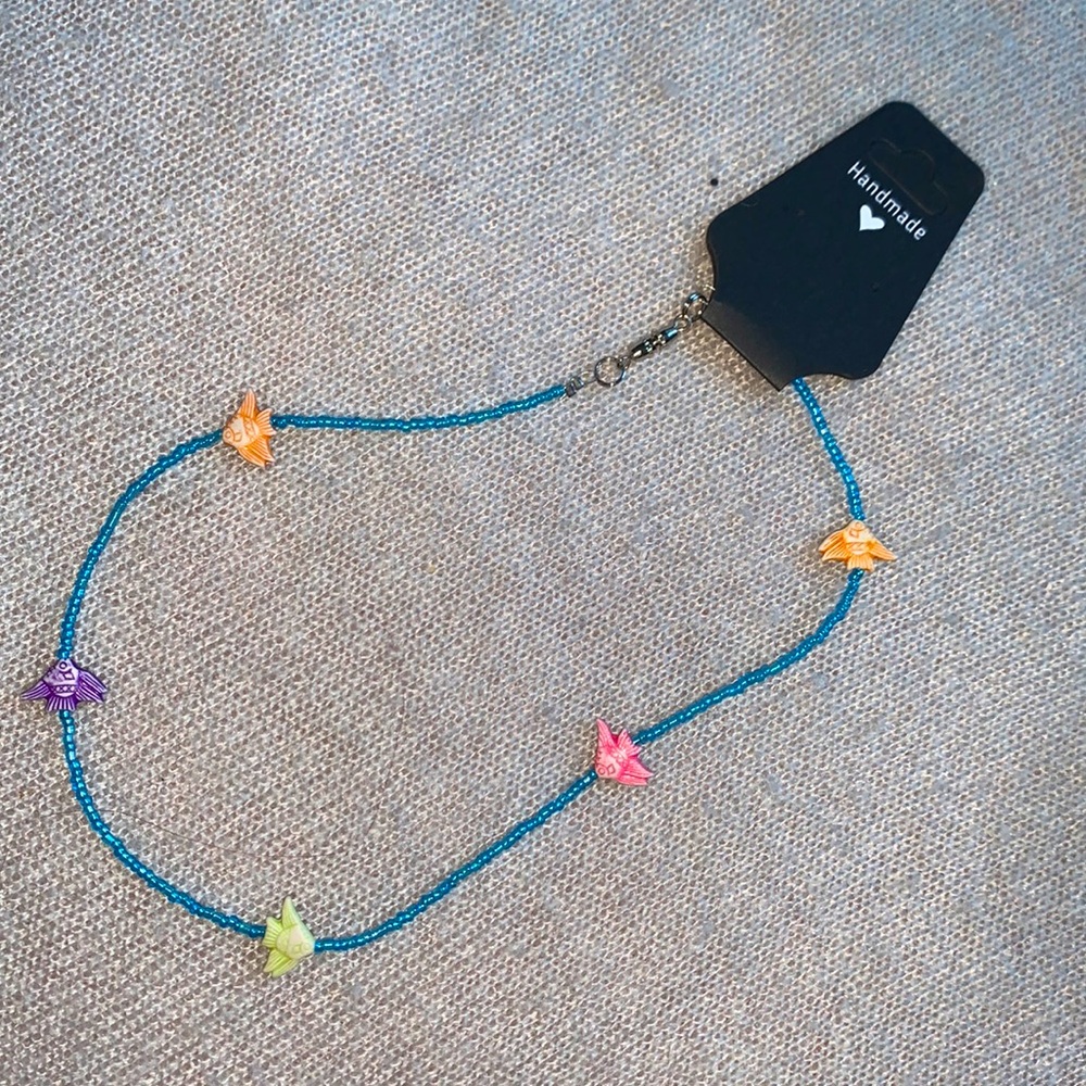 3x25$  💝⭐️💕 Handmade - Short necklace - Blue beads and multicolors fish.